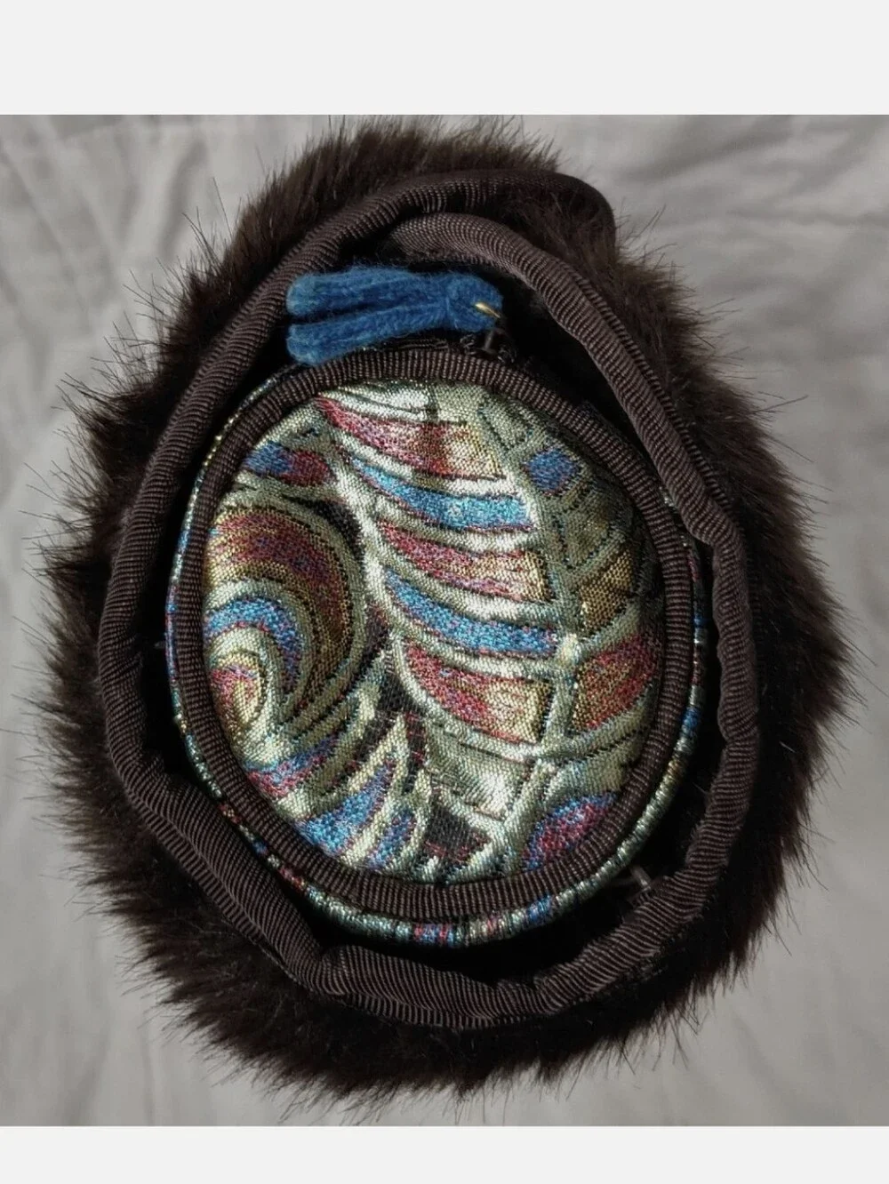Exclusive Stephanie Johnson Brown Faux Mink Fur Jewelry/Makeup Clutch Travel Bag